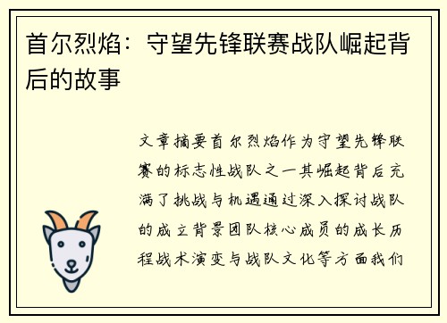 首尔烈焰：守望先锋联赛战队崛起背后的故事