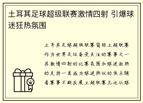 土耳其足球超级联赛激情四射 引爆球迷狂热氛围